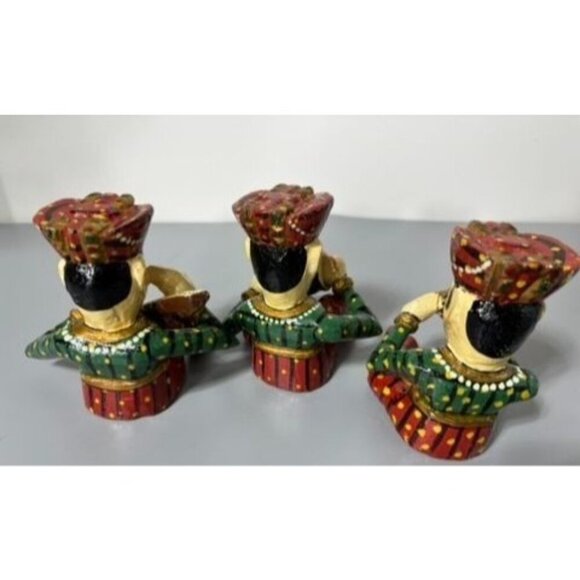 Vtg Colorful Hand Painted Wooden Rajasthani Musician‎ Figurines 3 Pc Indian - Picture 5 of 6